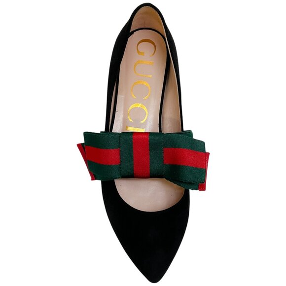 Gucci Black Suede Bow Accented Sylvie Ballet Flats - Picture 4 of 6